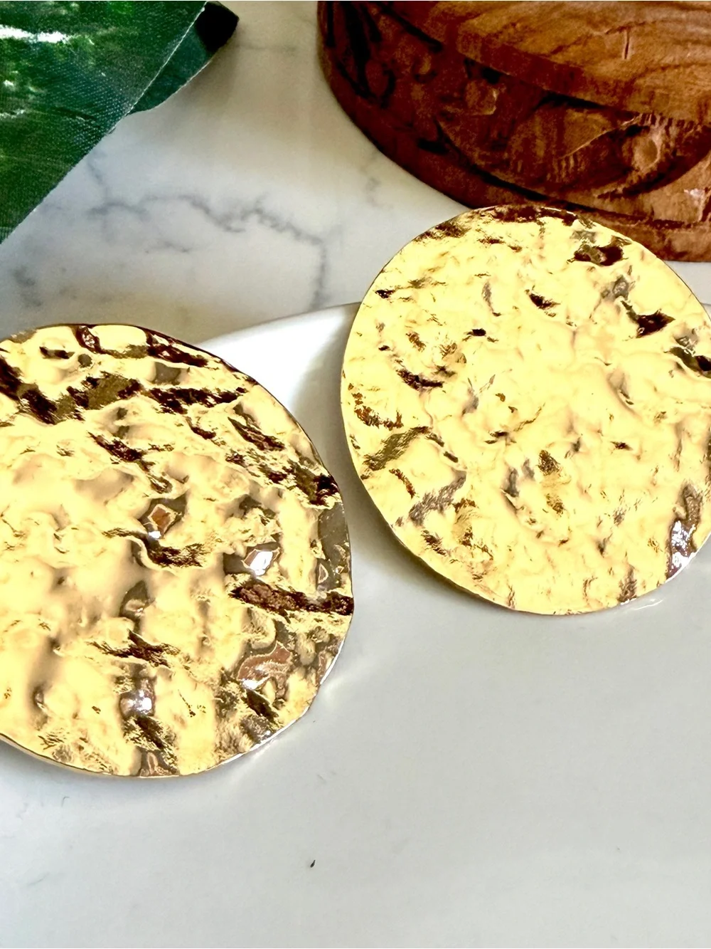 2/$30🌵 Gold Hammered Flat Circle Disc Earrings Stud European Style Jewelry NEW